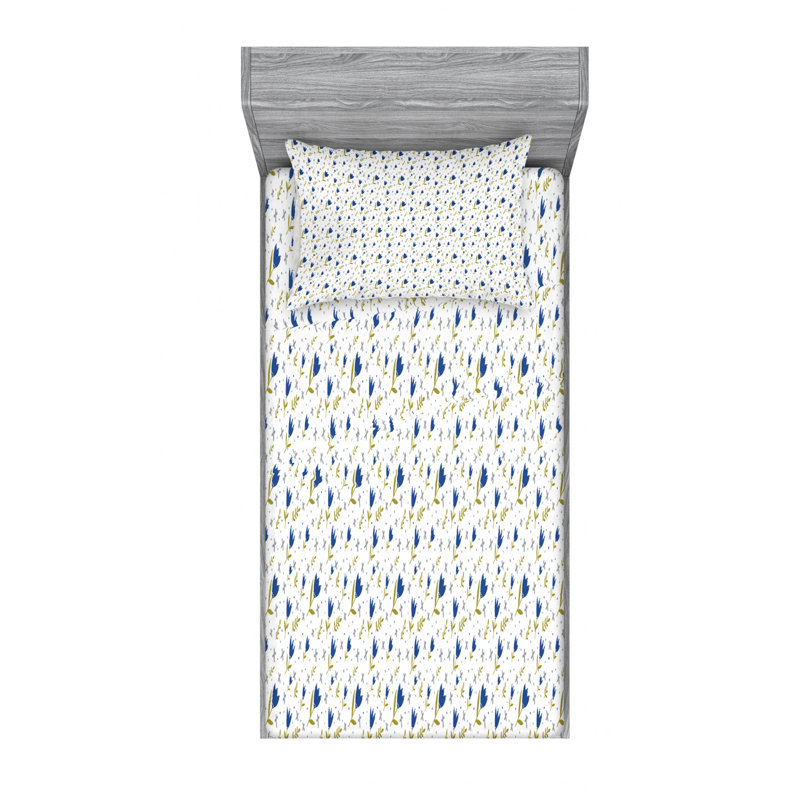 Scandinavian Microfiber Floral Sheet Set, Twin Sheet Set with Fitted Sheet