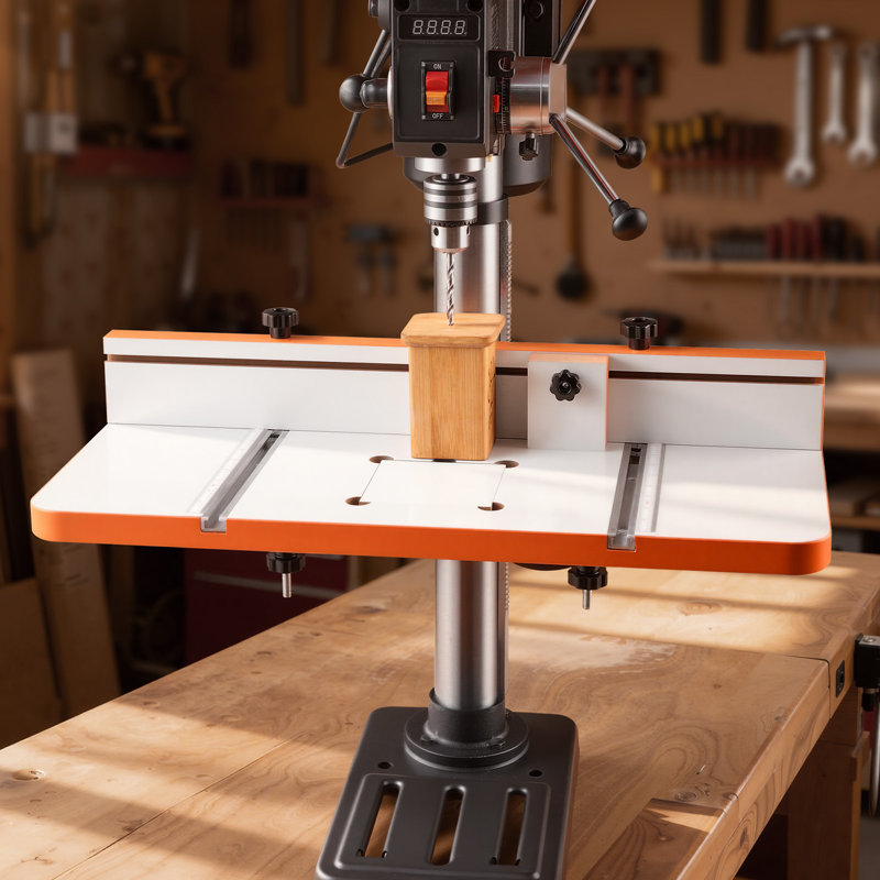 Table de perceuse, table de travail 24 po x 12 po avec clôture réglable et bloc d'arrêt, rainures en T hautement compatibles, plateau de table en panneau de fibres à densité moyenne, balance intégrée, supports multiples et étaux, pour perceuses à colonne