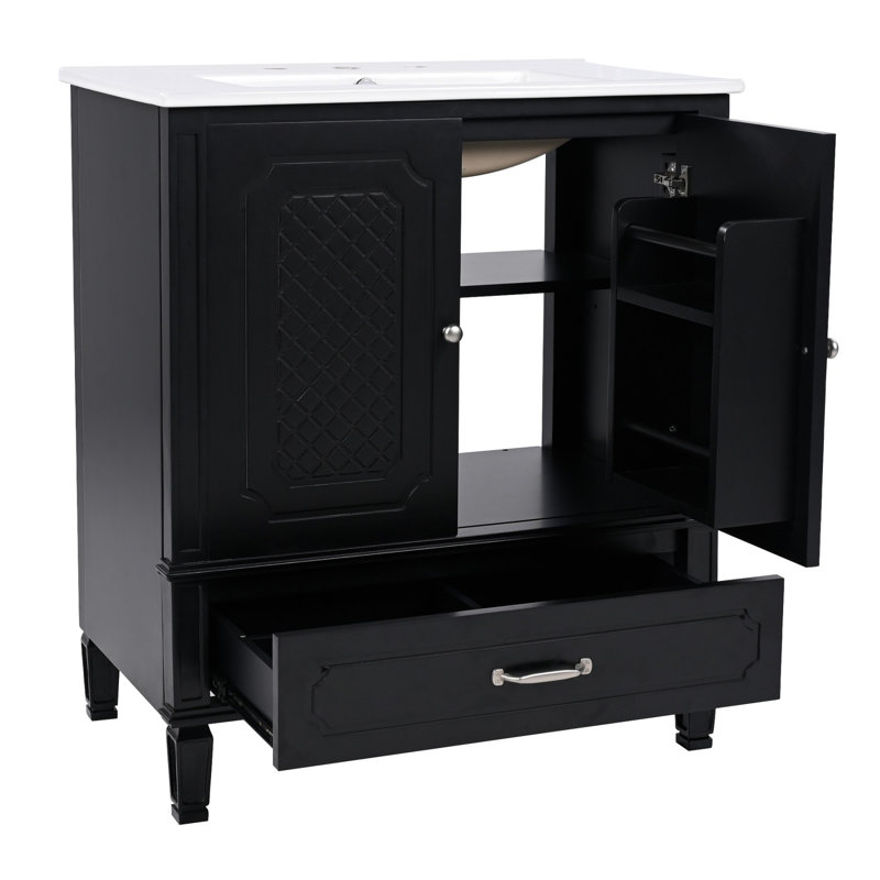 Meuble-lavabo 30 po avec lavabo style rétro, Noir, noir, noir, noir
