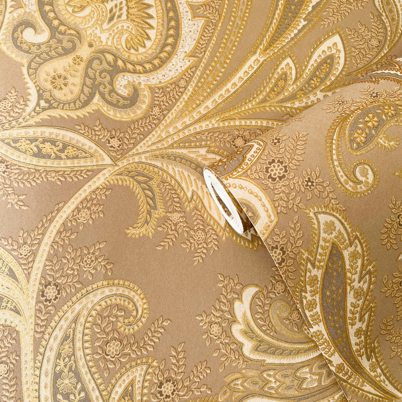 Elegance Collection Paisley Design Pearlescent Finish Wallpaper Roll, Bronze