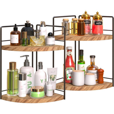 2 Pack Bathroom Counter Organizer, 2 Tier Corner Bathroom Counter Organizer Wooden Vanity Organizers For Bathroom Organizers And Kitchen Storage Dresser Decoration