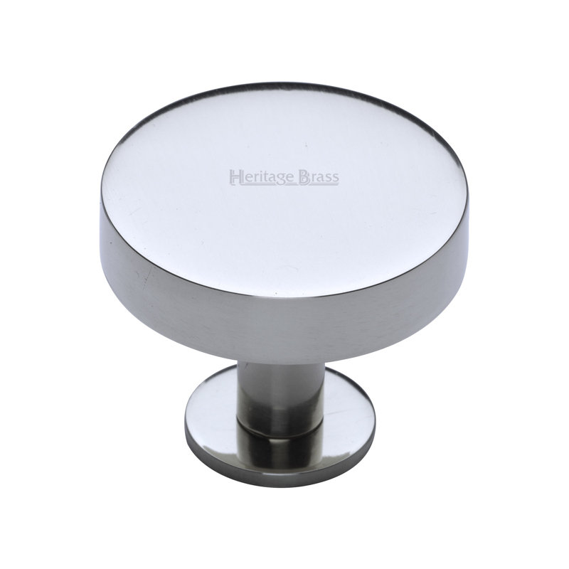 Heritage Brass Heritage Cabinet Knob Disc Design with Base, Polished Chrome, 3.2cm H x 3.8cm W x 3.8cm D