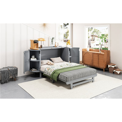 Lit double moderne gris avec rangement caché. Option de matelas pliable dans l'espace. Accent élégant. Compartiments latéraux intégrés. And Scratch- Build. Blanc ou au choix. L 76,4 po x l 108,3 po x H 42 po. Non