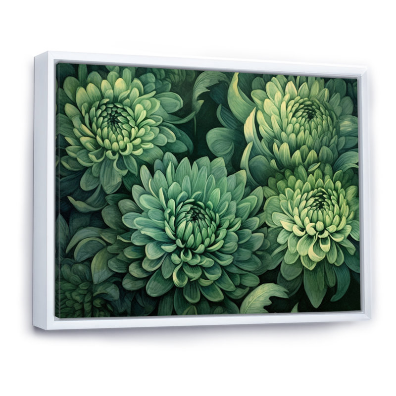 «Green Mums In Bloom» sur toile, H 34 po x l 44 po x P 1,5 po, Cadre flottant blanc
