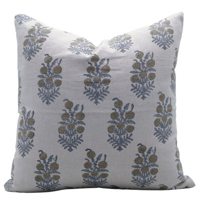 Housse de coussin en lin fabriquée à la main à motif de blocs Fabjine Hjara - 22 x 22 pouces