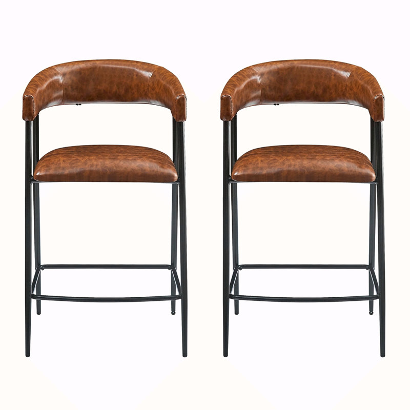 Counter Stools Set Of 2, Pu Upholstered Counter Stools With Iron Frame, Backrest, Footrest, Arm Counter Stools For Home Bar, Kitchen Counter