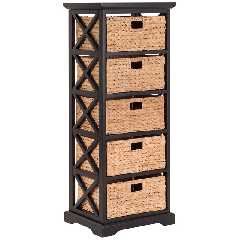 Armoire de rangement d'extrémité à 5 tiroirs, armoire de rangement noire Leukowski, Noir