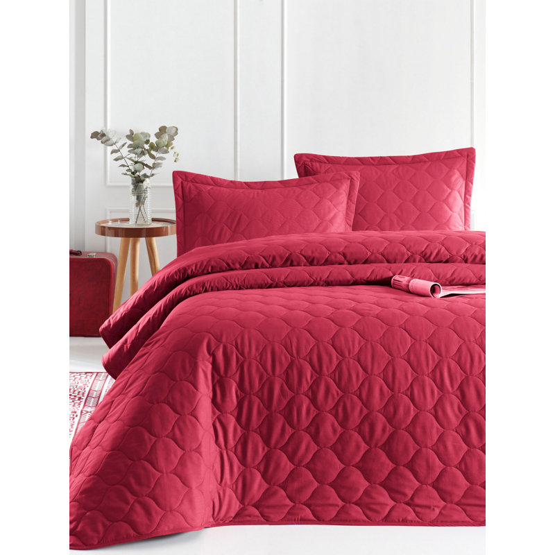 Ensemble de couvre-lit 100% coton Caitlin, Couvre-lit 94 po x 89 po + 2 taies d'oreiller stan, Rouge bordeaux