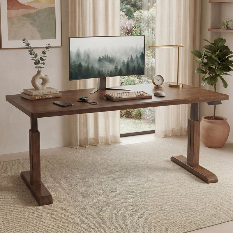 Bureau rectangulaire en bois massif cerisier, 25.98"H×62.99"L×27.56"W