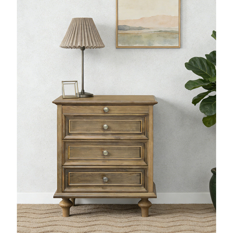 Ensemble de 2 tables de chevet en bois avec tablette coulissante dissimulée, Marron clair