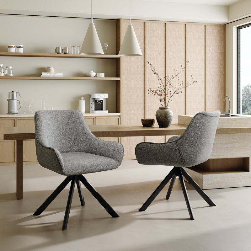 Gefjun 46cm H Swivel Dining Chairs, Modern Upholstered Armchairs for Dining Room Kitchen Living Room, Light Grey Linen