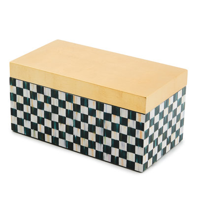 Courtly Check Large Lacquer Decorative Box With Gold Hinged Lid