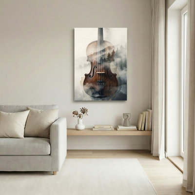 Ensemble de 1 tableau sur toile représentant un paysage de violon