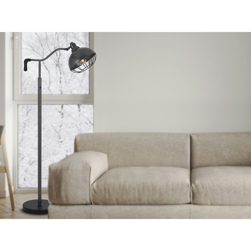 Lampe sur pied Taloga - 142 cm de hauteur, en métal noir, avec abat-jour en cage ajustable, ampoule E26 de 60 W, interrupteur marche/arrêt, base lestée, style industriel. Ampoule non incluse.
