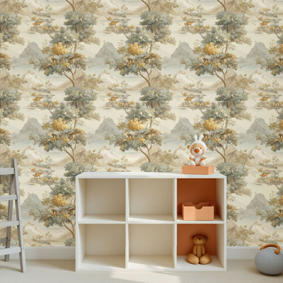 Papier peint adhésif peler et coller en PVC, revêtement mural auto-adhésif amovible avec un joli aquarelle pré-historique, impression de botanique, imperméable pour la décoration intérieure - rouleau