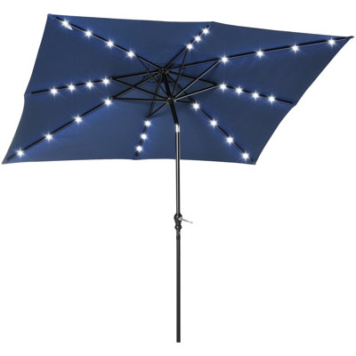 9' X 7' Led Solar Umbrella, Tilt & Crank System, For Outdoor Environments Such As Patio, Garden, Deck, Backyard, Pool, Beach - Blue Shade Solution Umbrella With Lights, Crank, Locations Sun Block
