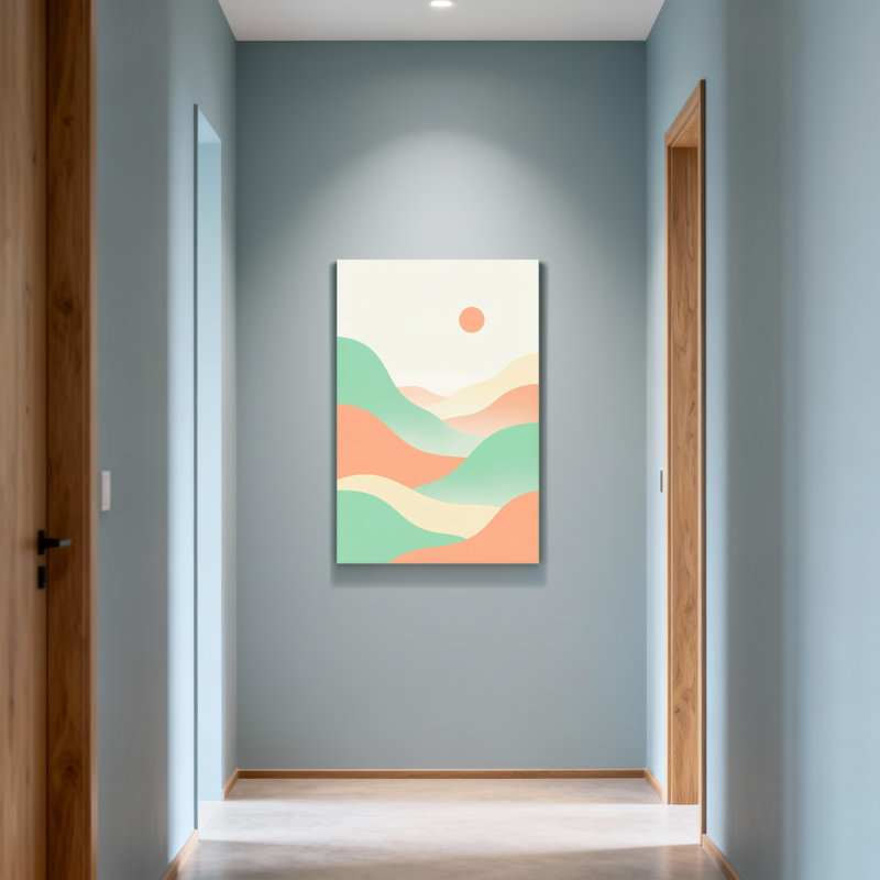 Abstract Soft Pastel Mountain Landscape With Sun