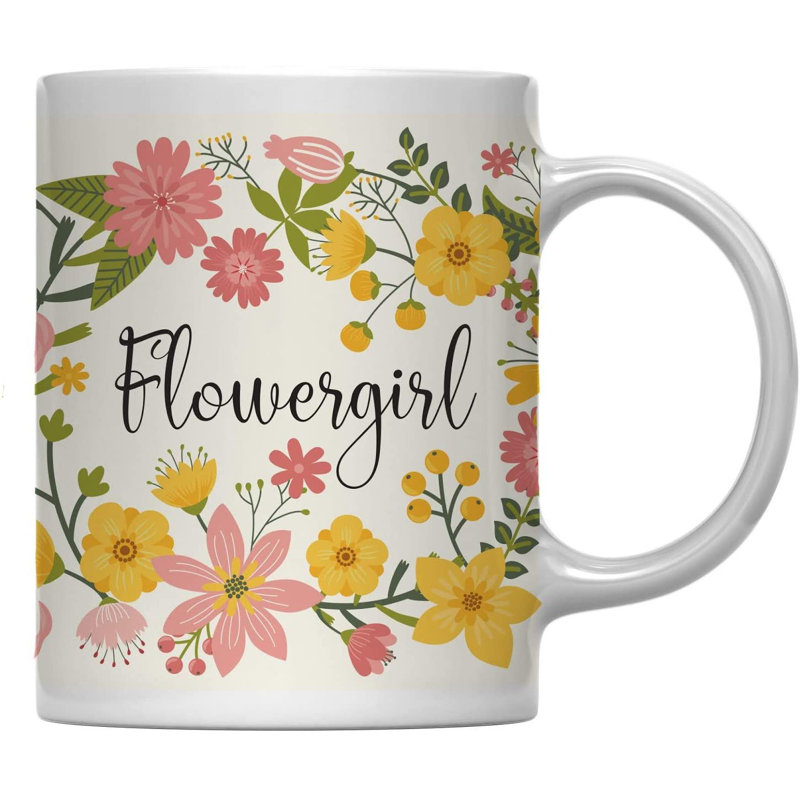 Tasse à café avec fleurs et mariage, Flowergirl