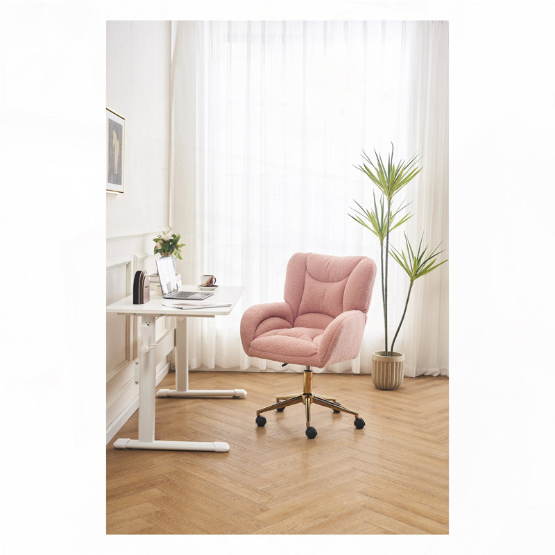 Chaise de bureau rotative à hauteur réglable en tissu Teddy, Rose