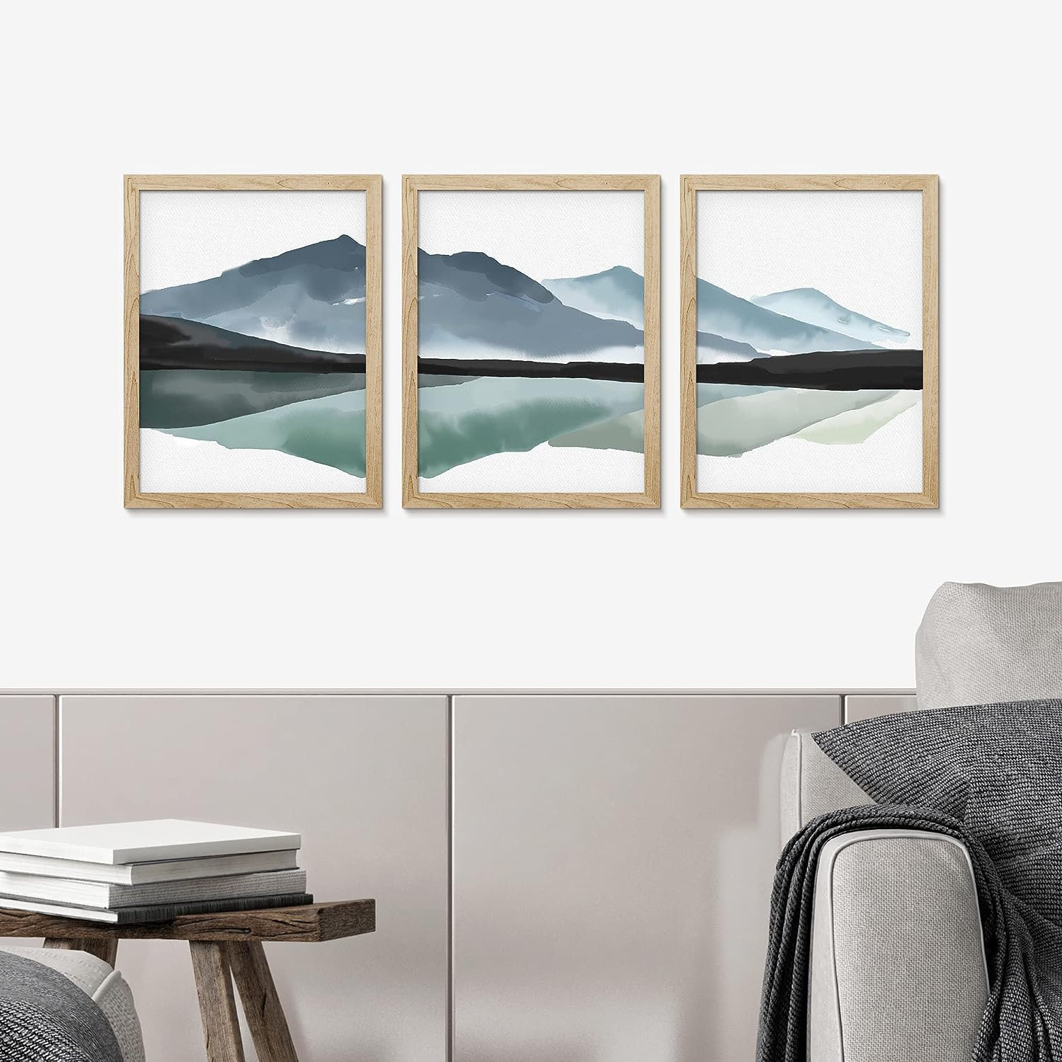 IDEA4WALL Framed Mountain Range Lake Wall Art, Set Of 3 Pastel Misty ...