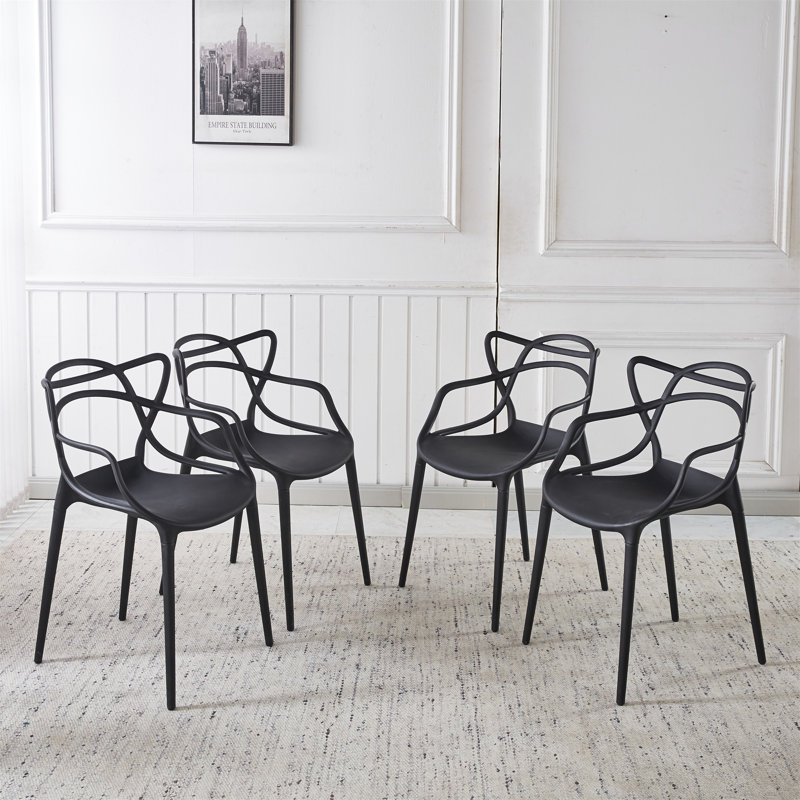 Plastic Dining CHAIR 4PCS (Only Dining Chairs), Noir