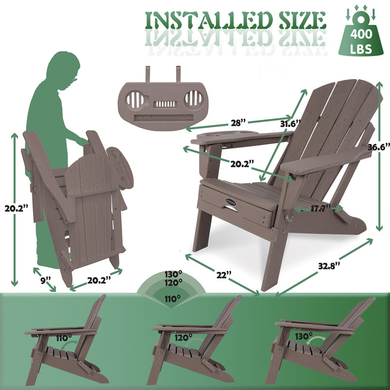 Adjustable Backrest Adirondack Chair HDPE Adirondack Chair with Ottoman, Brown