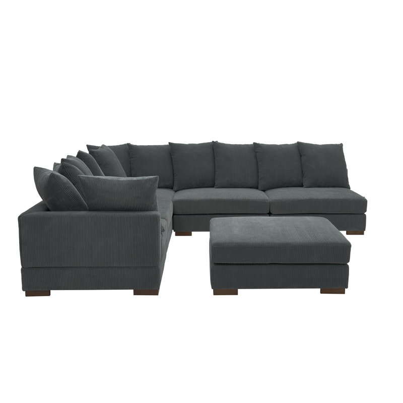 Bonsell Corduroy L-Shaped Sectional, Gray Corduroy