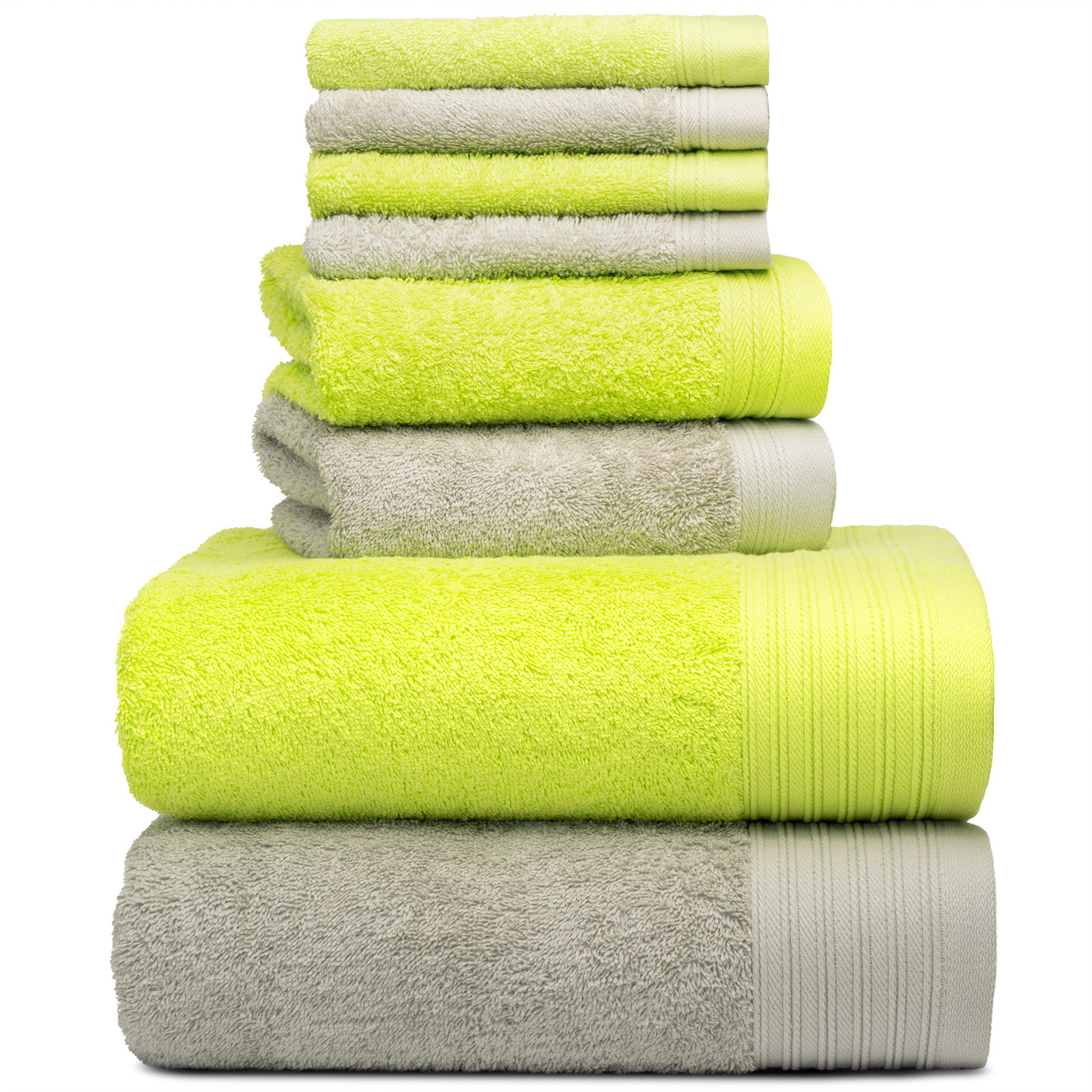 Doncia 8 Piece 100% Cotton Towel Set, Apple Green/Silver