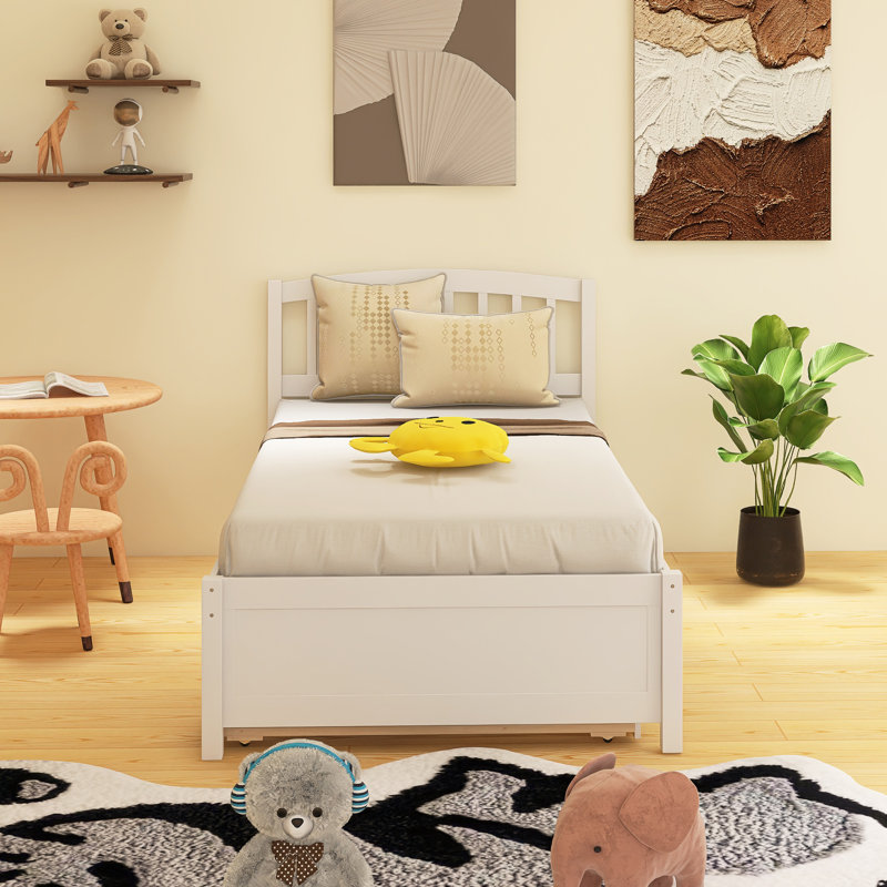 Base de lit simple avec lit gigogne en bois, Blanc