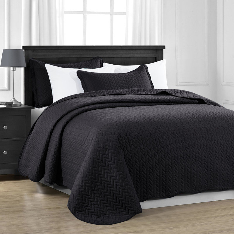 Microfiber Embossed Queen Quilt Sets| Hotel-Quality Bedspread, Black, Queen Bedspread ( 90 x 96)+ 2 Standard Pillowcases