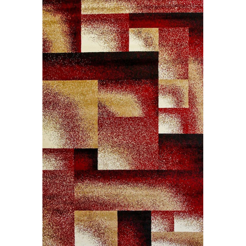 Tapis décoratif Bourgogne/jaune à motif abstrait daijon, Rectangle 5 pi x 7 pi