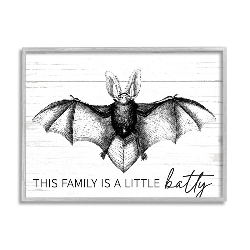 «This Family Is Batty Witty Saying», art texturé sur giclée noire encadrée par lettrage et doublure