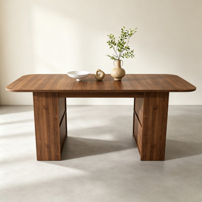 Mid-Century Modern 71" Rectangular Dining Table with Storage Drawers & Open Shelves, Walnut