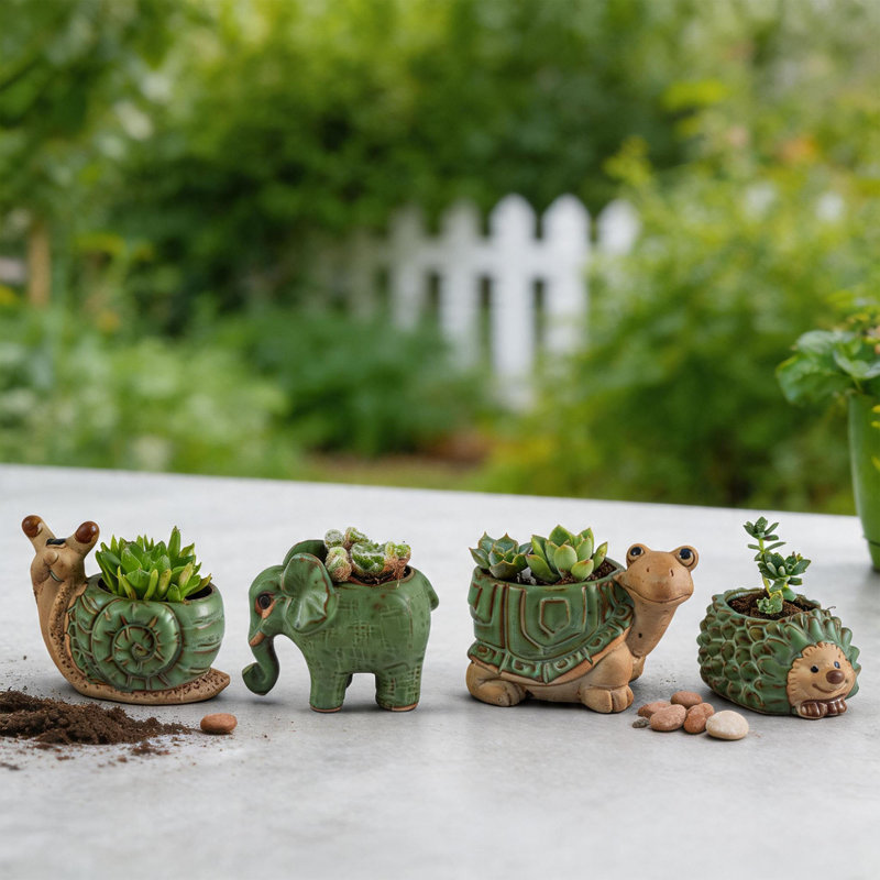 Ensemble de 4 pots de plantes grasses en céramique avec drainage, petits pots de fleurs d'intérieur pour cactus ou bonsaï