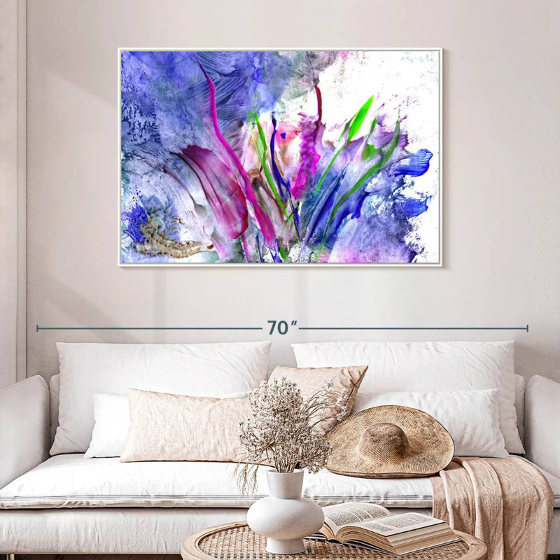 Fleur Syd, 46 po x 31 po, Cadre flottant blanc