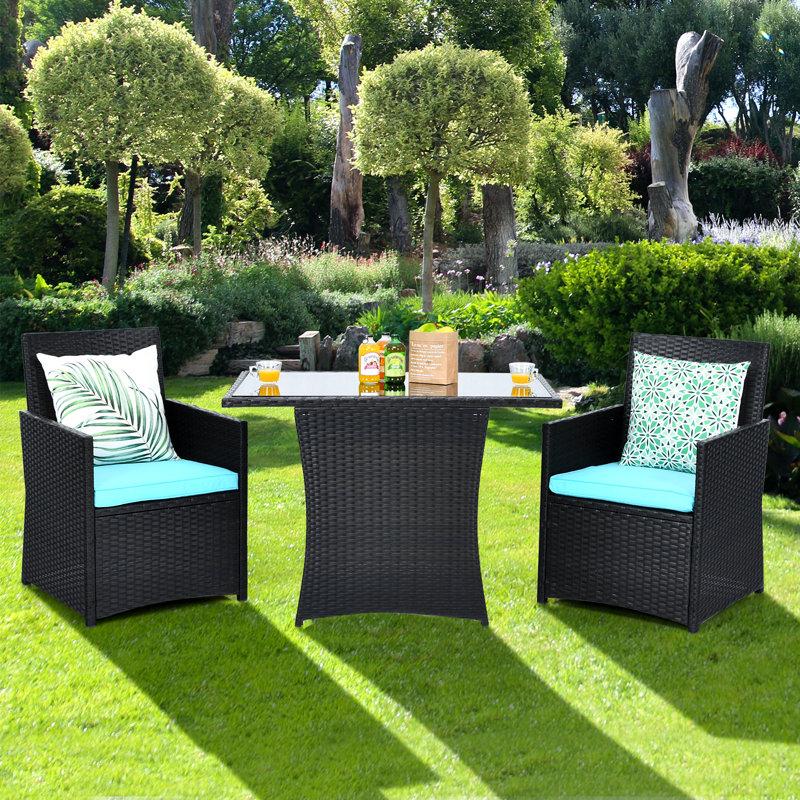 Ensemble bistro rectangulaire pour 2 personnes de 41 po de long avec coussins Altherr, Mélange de bruns, Turquoise