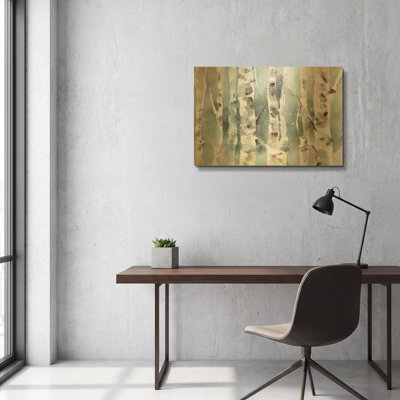 «Winter Birches» par Katrina Pete, art mural en métal doré, 36 po x 24 po