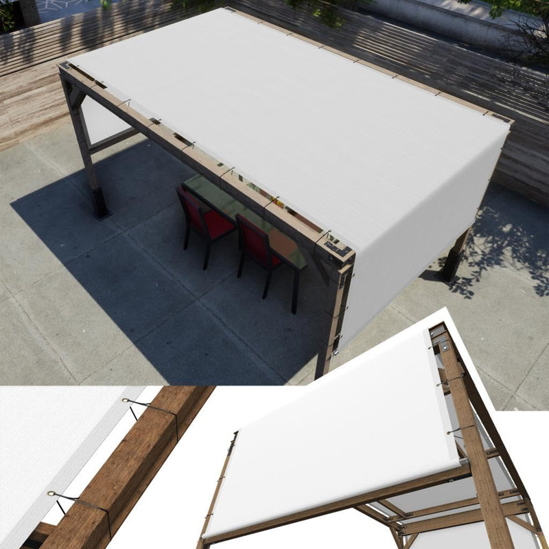 Amgo Customze Pergola Canopy Replacement Coer, 95% U Blockage, wth Stanless Steel Weghted Rods, White, 1" H x 120" W x 96" D