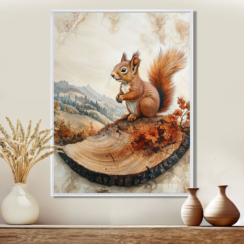 Gicell Autumn Squirrel At The Mountain On Slide - Squirrel, art mural, H 40 po x l 30 po, Impression encadrée flottante