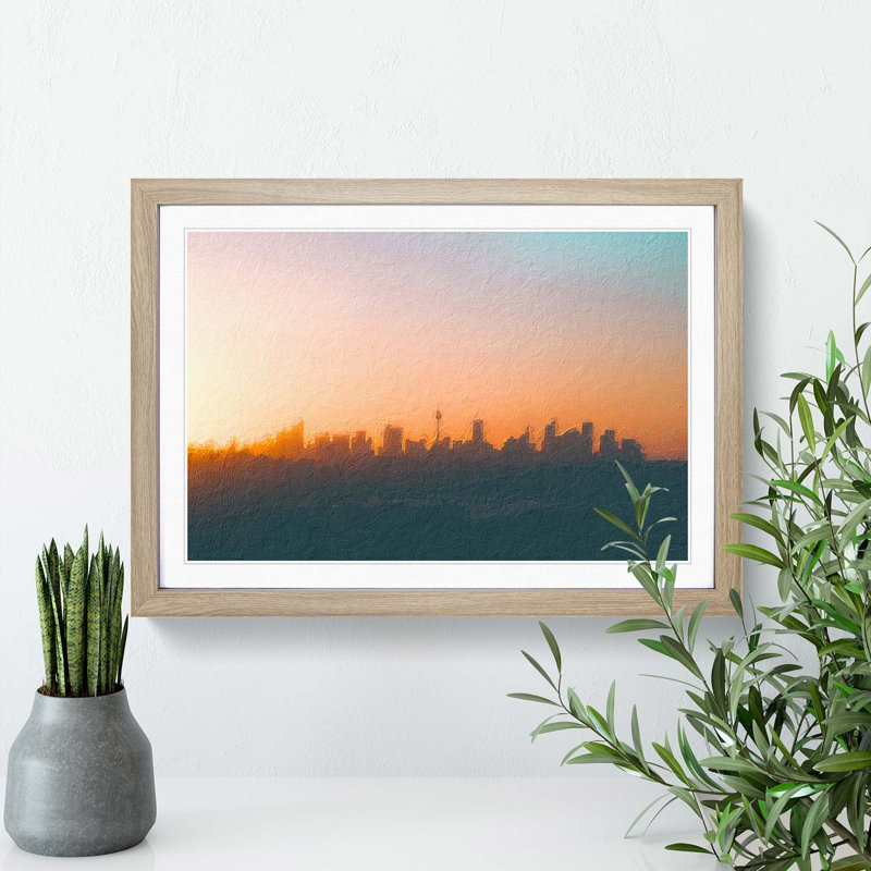 The Sydney Australia Skyline - Picture Frame Painting Print, 27cm H x 36cm W x 2cm D, Oak Framed