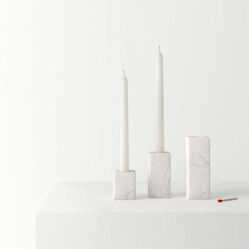 Matheson Set Of 3 White Marble Taper Candle Holders