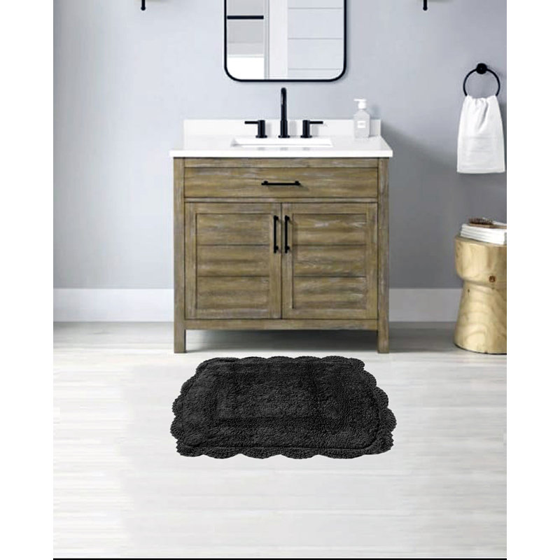 Mynard 100% Cotton Bath Rug with Non-Slip Backing, Black