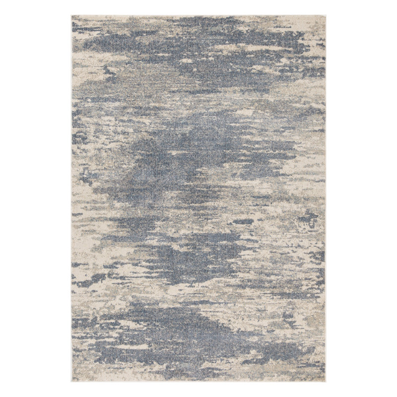 Tapis abstrait gris fait à la machine, Rectangle 9 pi 2 po x 12 pi 2 po