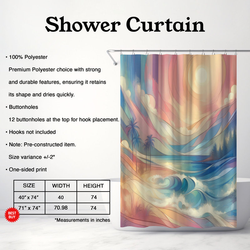 Rideau de douche standard 1 pièce Soft Summer, H 74 po x l 71 po