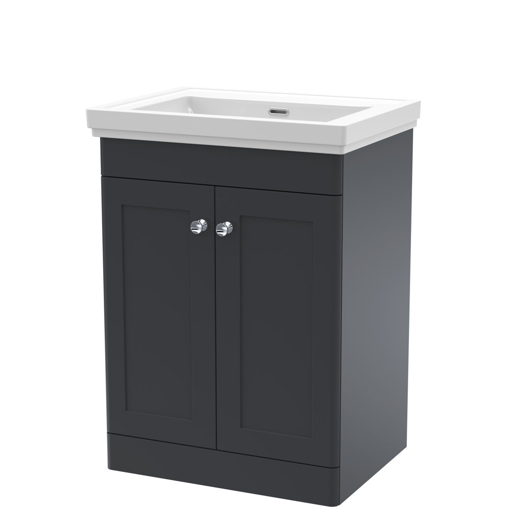 Nuie Soft Black Classique Satin 2 Door Vanity Unit And 66Mm Profile Basin | | Mdf | 600Mm - Image 3