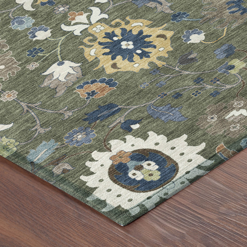 Tapis traditionnel lavable à la machine intérieur / extérieur ACN2458, Olive, 1'8" x 2'6"