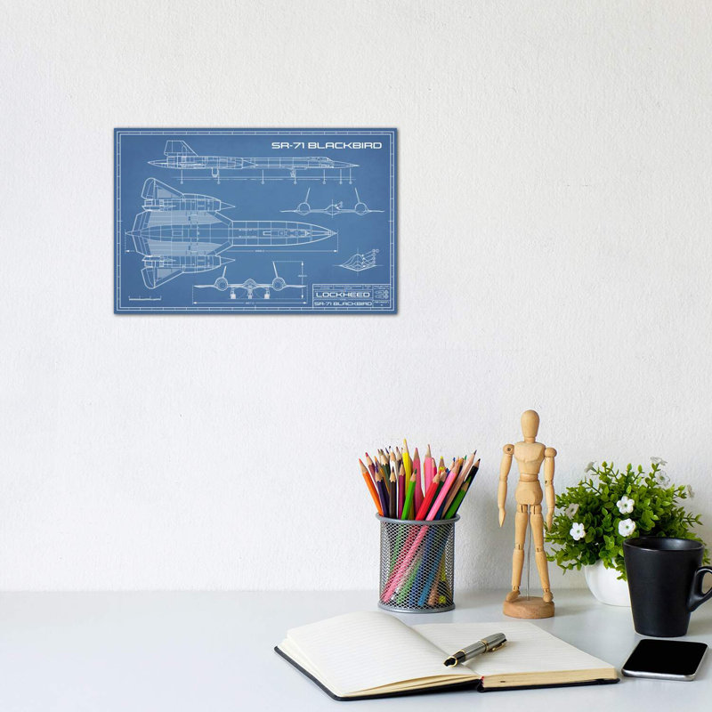SR-71 Blackbird Spy Plane Blueprint by Action Blueprints - Wrapped Canvas Print, 20.32 cm H x 30.48 cm W