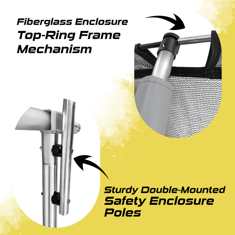 Machrus Moxie Pumpkin-Shaped Outdoor Trampoline Set with Top-Ring Frame Safety Enclosure, 14 FT, Gray