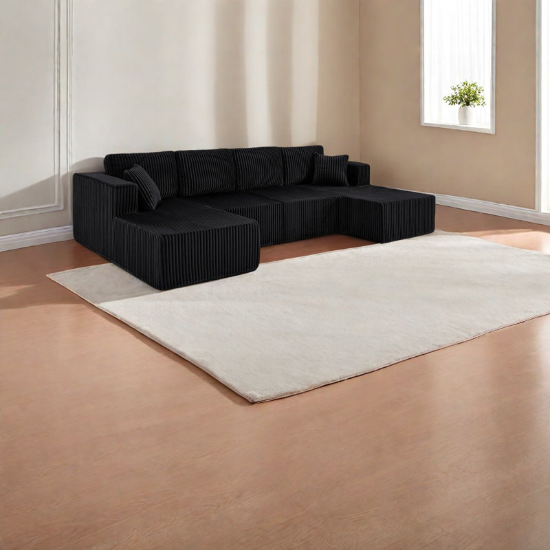 Canapé modulaire spacieux, tissu velours côtelé, confort de salon décontracté
