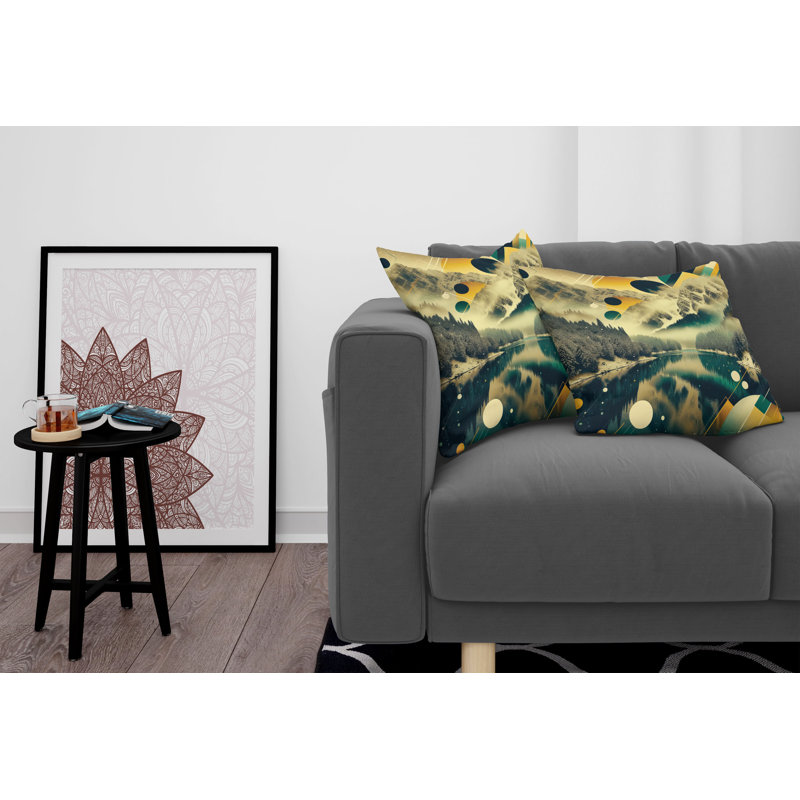 Emerald Green and Amber Microfiber Reversible Throw Pillow Set
